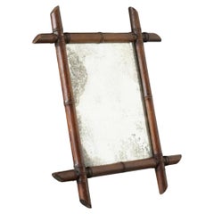 Early 20th Century French Faux Bamboo Mirror in Wood and Weathered Mirror Plate
