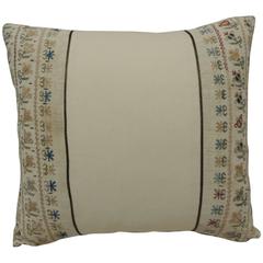 Antique 19th Century Floral Turkish Embroidery Linen Pillow