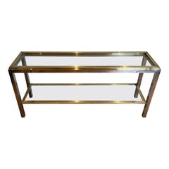 Large Chrome and Brass Console Table with two Tiers by Willy Rizzo