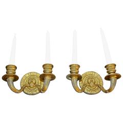 Pair of French Empire Style Lion Head Candle Holder Wall Sconces