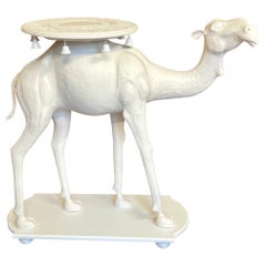 Large Scale Regency Style Hand Painted White Carved Camel Side Table