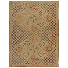 Doris Leslie Blau Vintage American Hooked Rug with Floral & Checkerboard Pattern