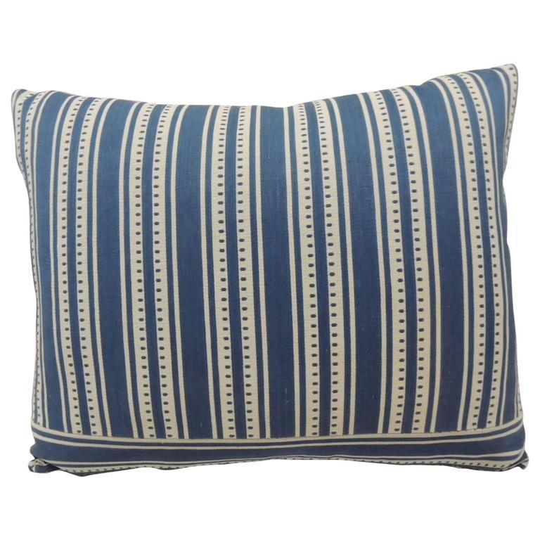 Vintage French Blue and White Stripe Bolster Pillow For Sale at 1stdibs