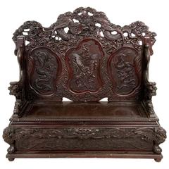 Finely Carved Japanese Bench