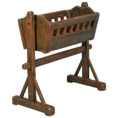 Antique Cradle with Original Green Paint, Dated 1893