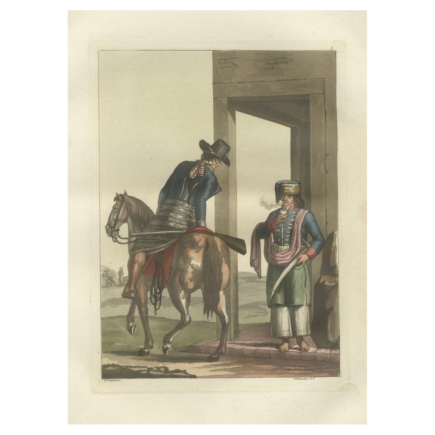 Soldats au Rio de la Plata, plage orientale en Argentina par Ferrario-Bonatti 1821 en vente