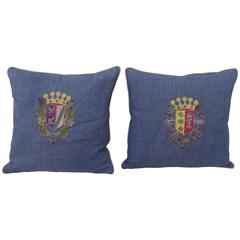 Pair of 19th Century Coat of Arm Pillows 1