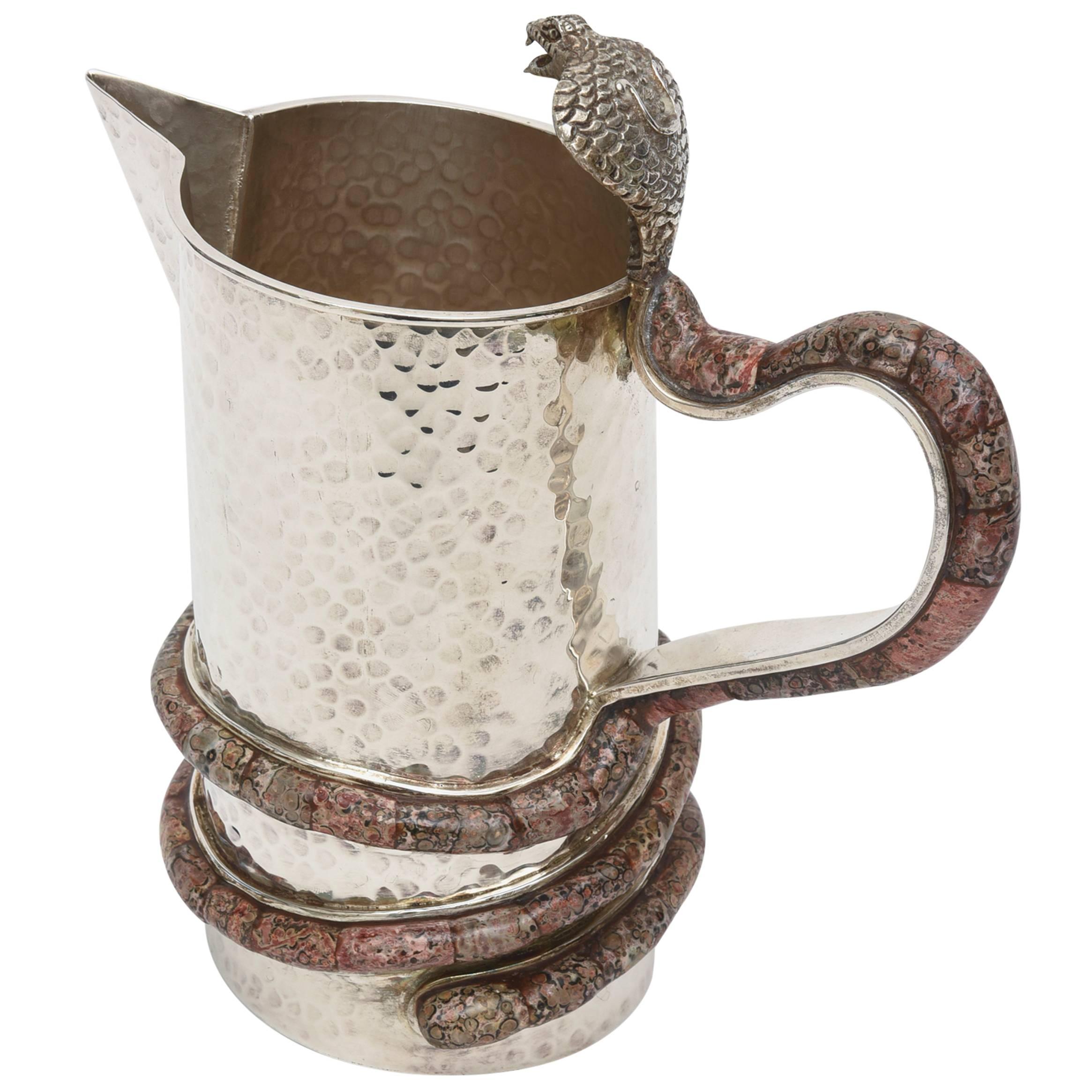 Stunning Emilia Castillo Hand Hammered Silver-Plate Pitcher/Vase with Stone
