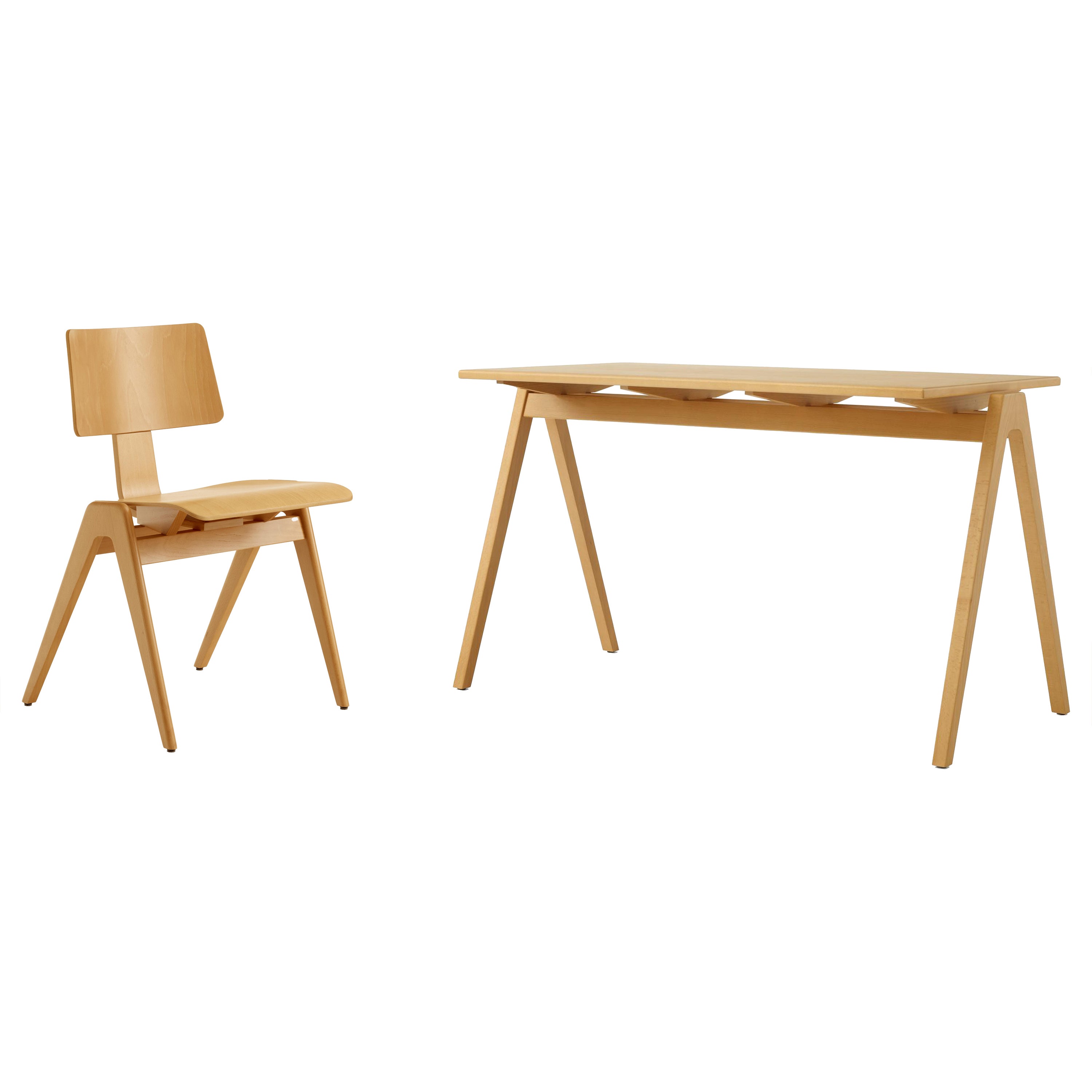 Set of Daystak Table and Chair - Beech - by Robin Day for &Tradition
