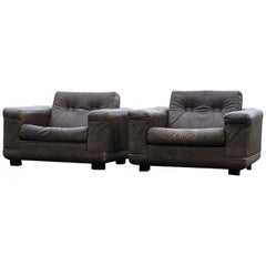 Vintage pair of armchairs in Brown leather by Søren Nissen & Ebbe Gehl