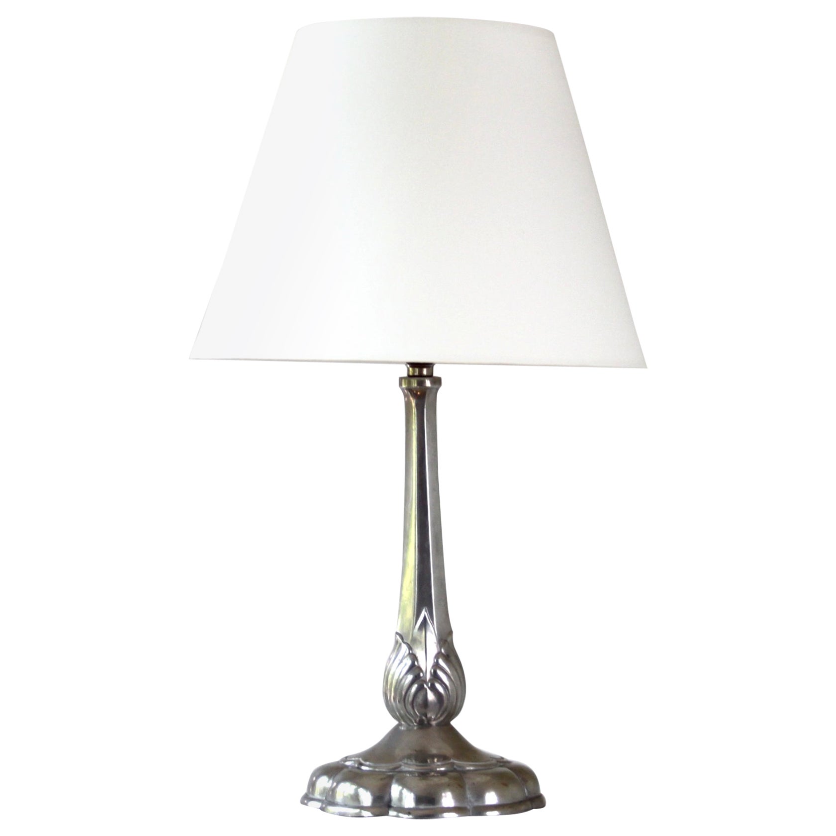 Frühe Just Andersen-Tischlampe, poliertes Zinn, Dänemark 1920er Jahre