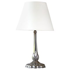 Antigua lámpara de mesa Just Andersen, peltre pulido, Dinamarca Años 20