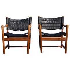 Pair of oak and leather armchairs by Ditte and Adrian Heath for FDB Denmark