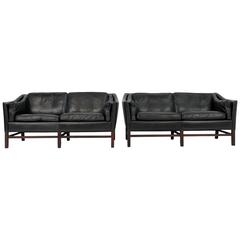grandt design Pair of Danish 1960s High Quality Leather Sofas Grandt Møbler Mahogany Frame