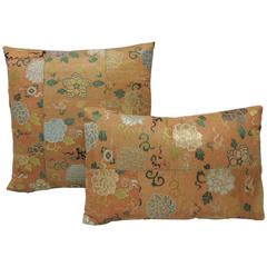 Asian Orange 18th Century Silk Kesa Pillows