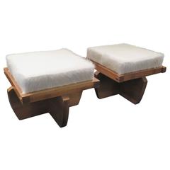 Pair of Oak and Leather Benches