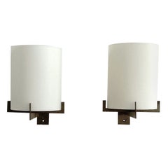 Italian Midcentury Minimal Wall Sconces with Frosted Glass and Metal, 1960s