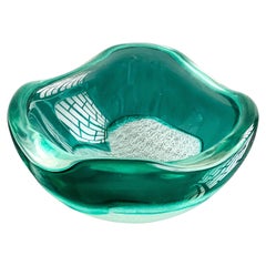 Archimede Seguso "Merletto" Coupe Murano, vert aigue-marine et filigrane blanc