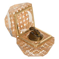 Midcentury Christian Dior Lucite, Brass and Straw Table Lighter, Italy 1970