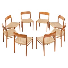 Teak Papercord Dining Chairs by Niels O. Møller for J.L. Møllers, Set of 8