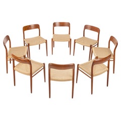 Teak Papercord Dining Chairs by Niels O. Møller for J.L. Møllers, Set of 8