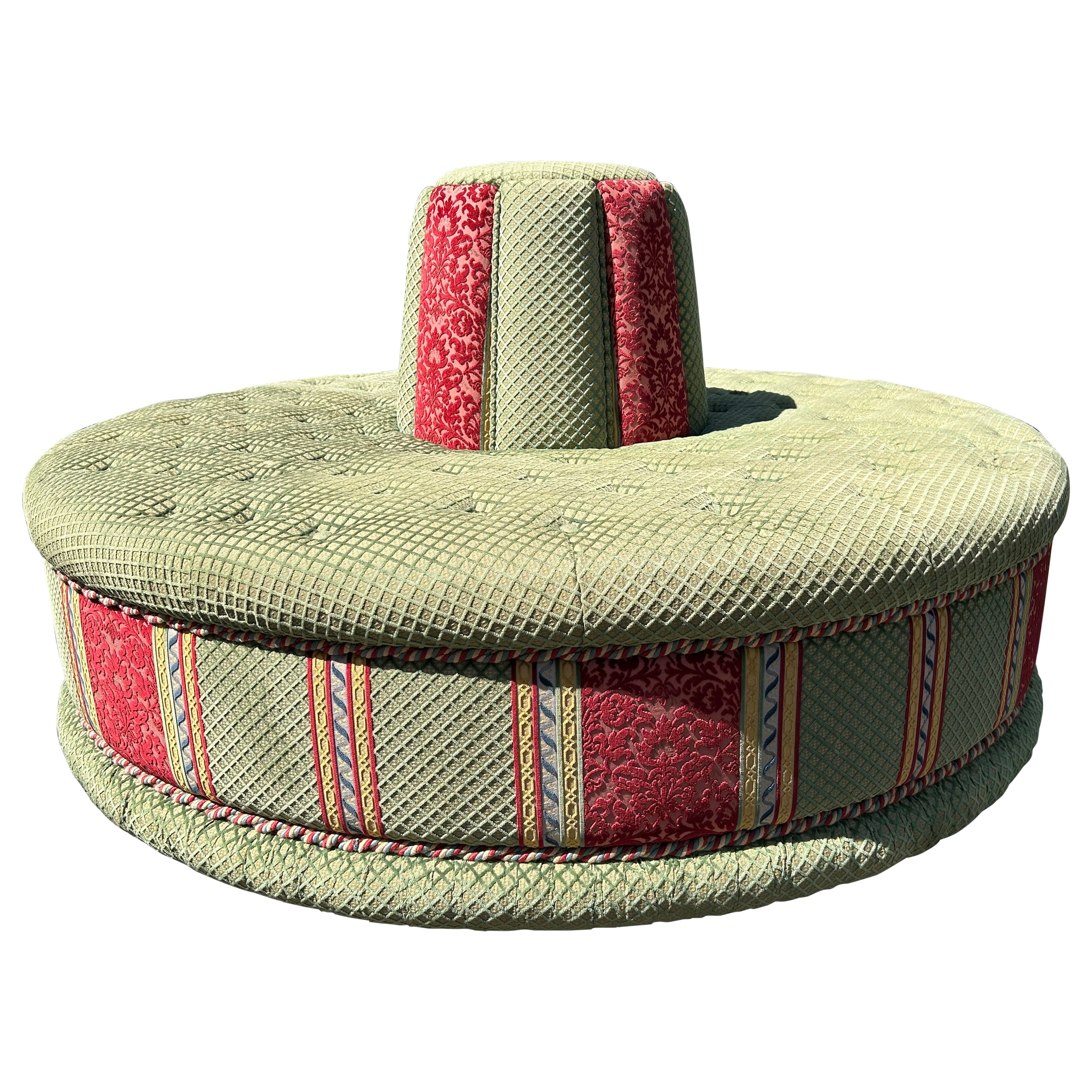 Fabulous Vintage Round Tufted Banquette Settee Lobby Ottoman Sofa
