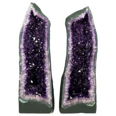 Pair of Amethyst Cathedral Geodes, Violet Purple with Large Amethyst Druzy