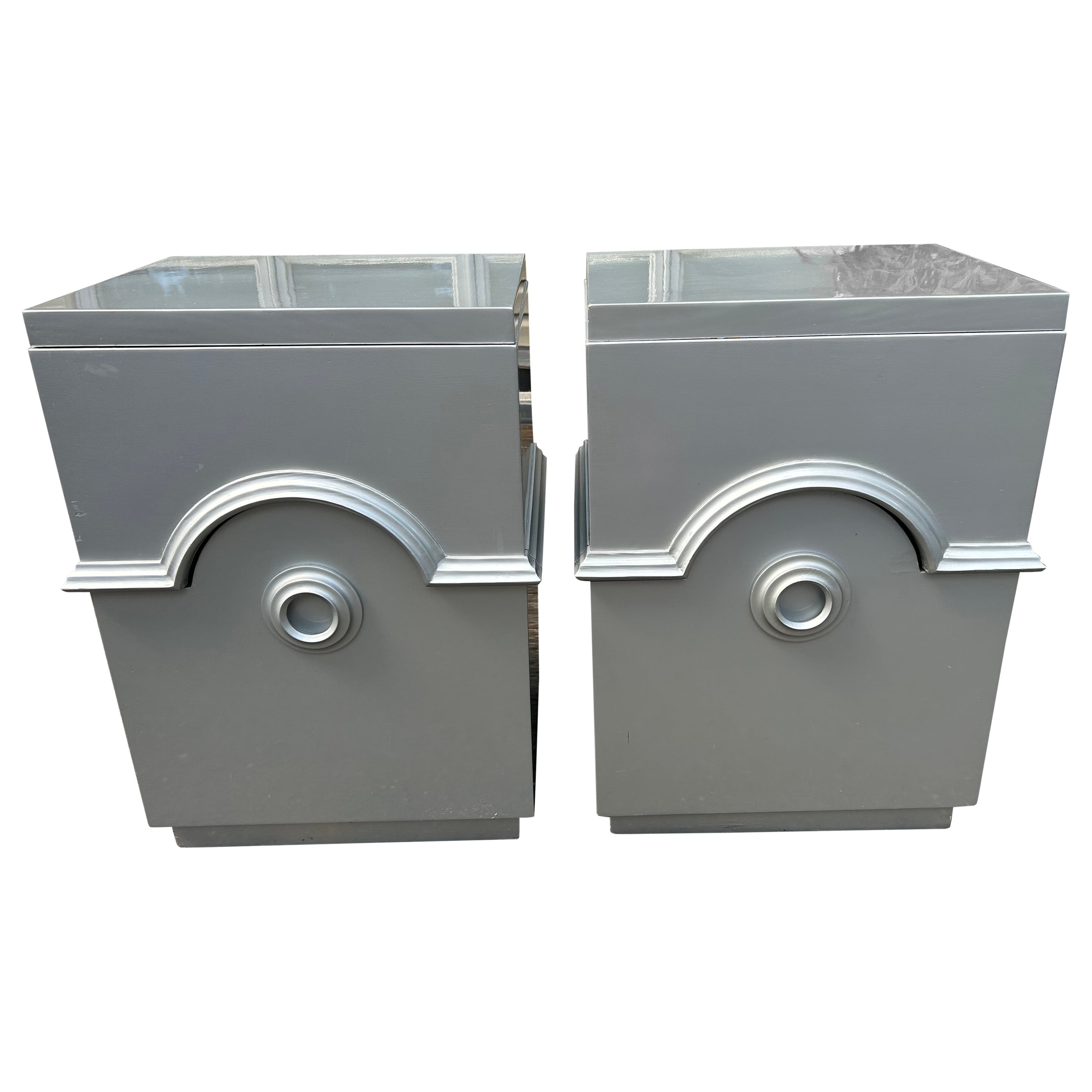 Stunning Pair Signed James Mont Silvered Night Stands Mid-Century Modern For Sale