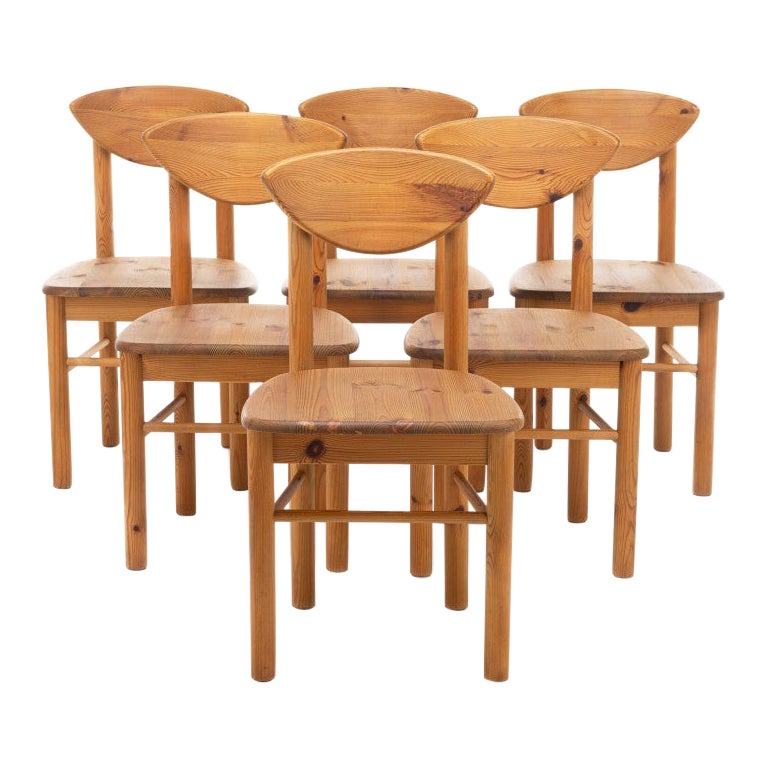 Vintage Pine Dining Chairs, 1970s, Set of 6