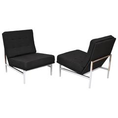 Pair of Florence Knoll Slipper Lounge Chairs in Black Wool, 1955