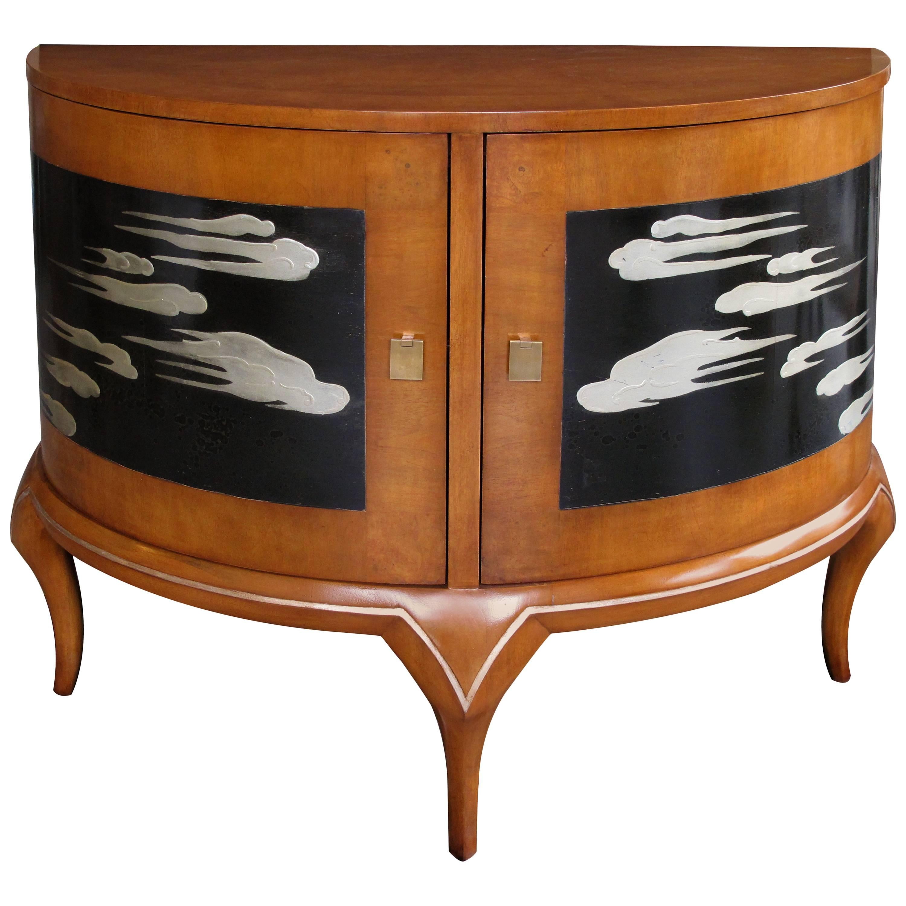 Chic American 1940s Maplewood Demilune Cabinet by Robert W. Irwin Co