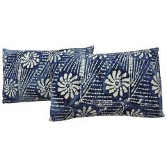 Pair of Vintage Indigo African Batik Lumbar Pillows