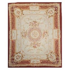 19th Century French Aubusson Tapestry Rug in Pale Green, Ivory, Pink, Brown, Tan