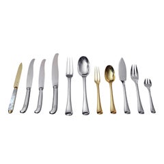 Puiforcat (Hermes), 140pc Antique Sterling Silver & Vermeil Flatware Set-Mazarin