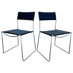 1980's Giandomenico Belotti Black Leather Dining Chairs, A Pair - Made in Italy