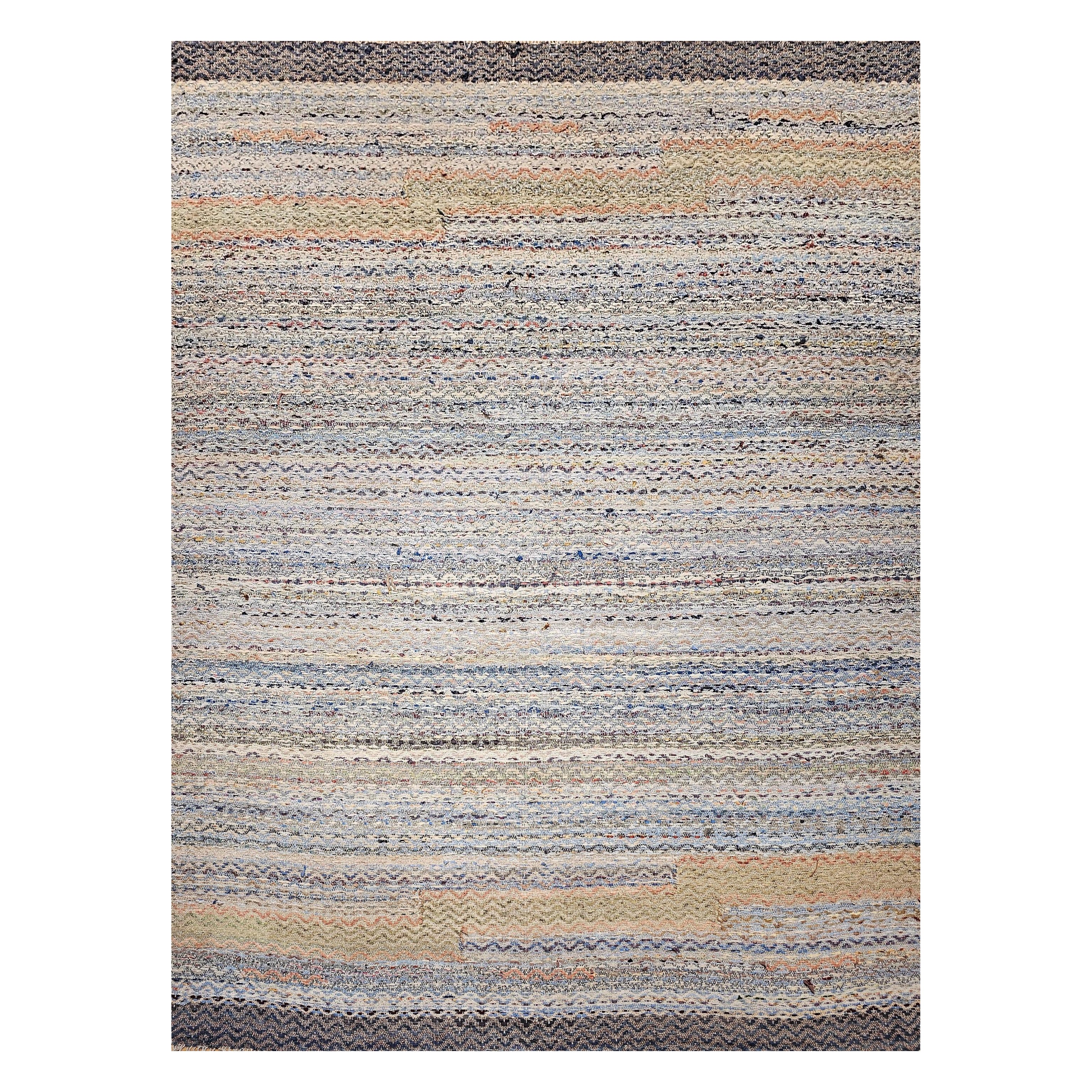 Alfombra American Rag Rug de tamaño de habitación de principios del siglo XX con diseño de rayas multicolor