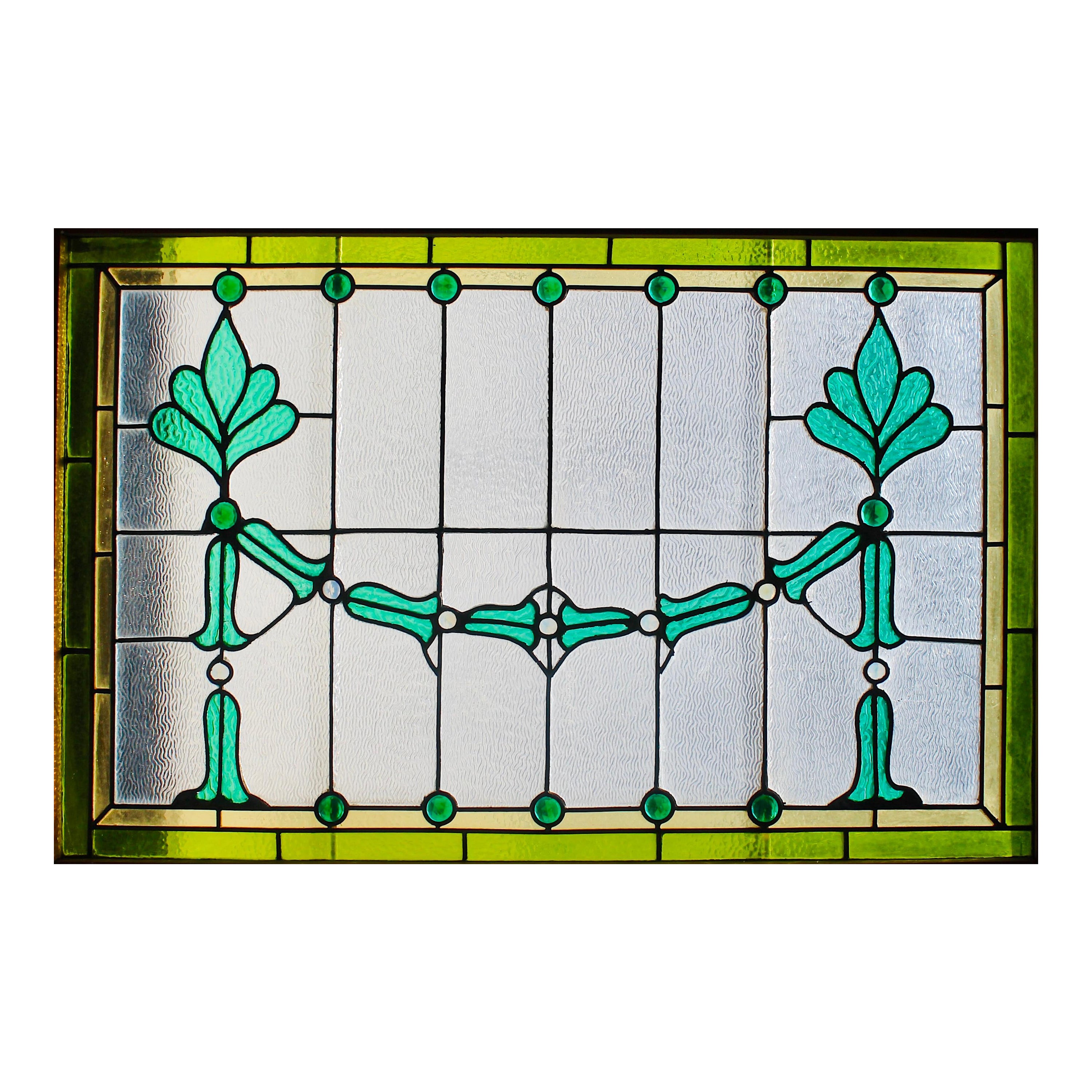 Antique Jewell Stained Glass Window 40" x 26" (vitrail)