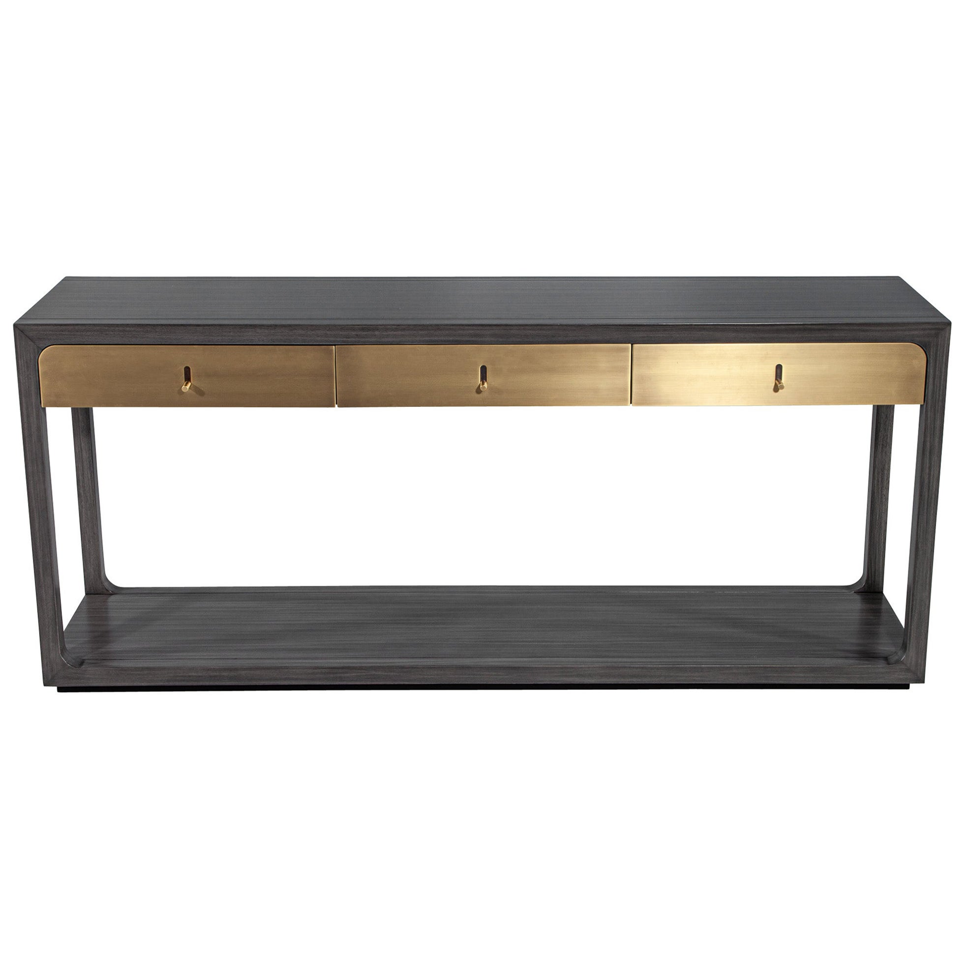 Modern Grey Console with Brass Drawers Fulton Console by Joseph Jeup For Sale