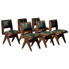 Pierre Jeanneret Dining Chair in Forest Hide, Set of 6