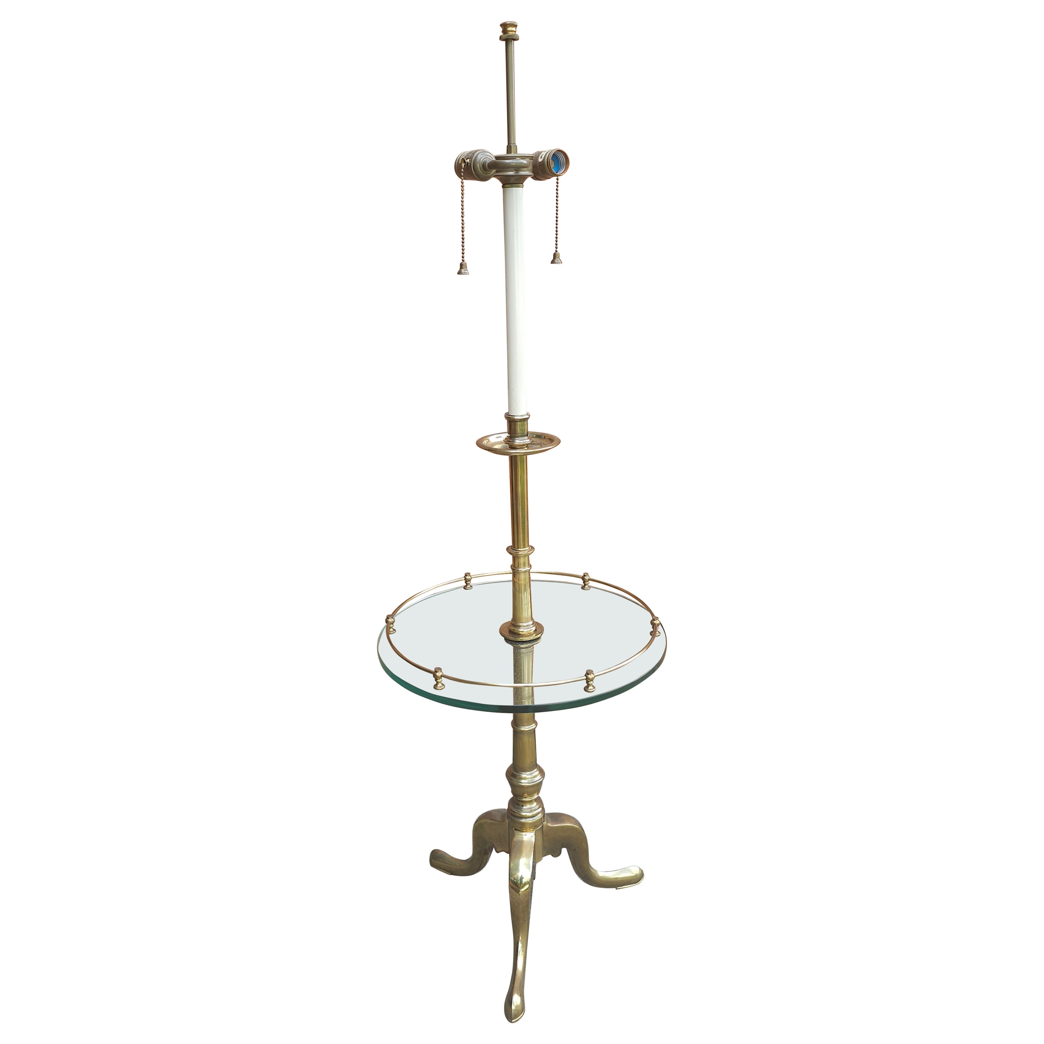 Mid-Century Stiffel Solid Brass and Glass Galleried Smokers Floor Lamp