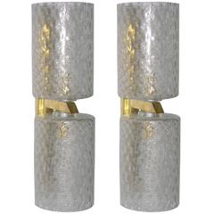 Italian Pair of Honeycomb Murano Glass Wall Lights Worked with Silver Thread