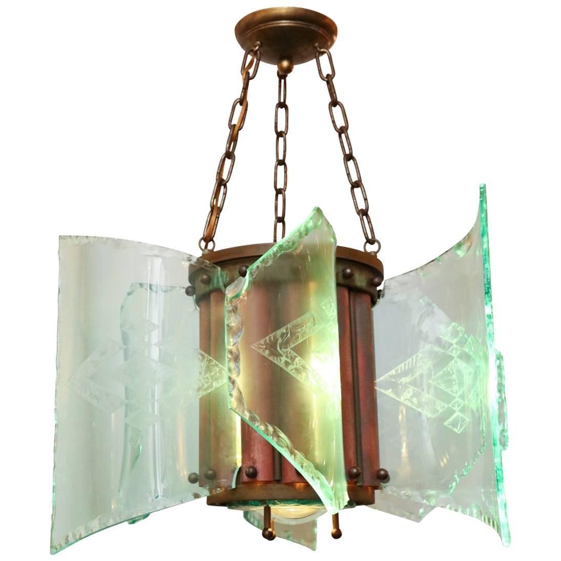 Curved Glass Art & Crafts Style Chandelier