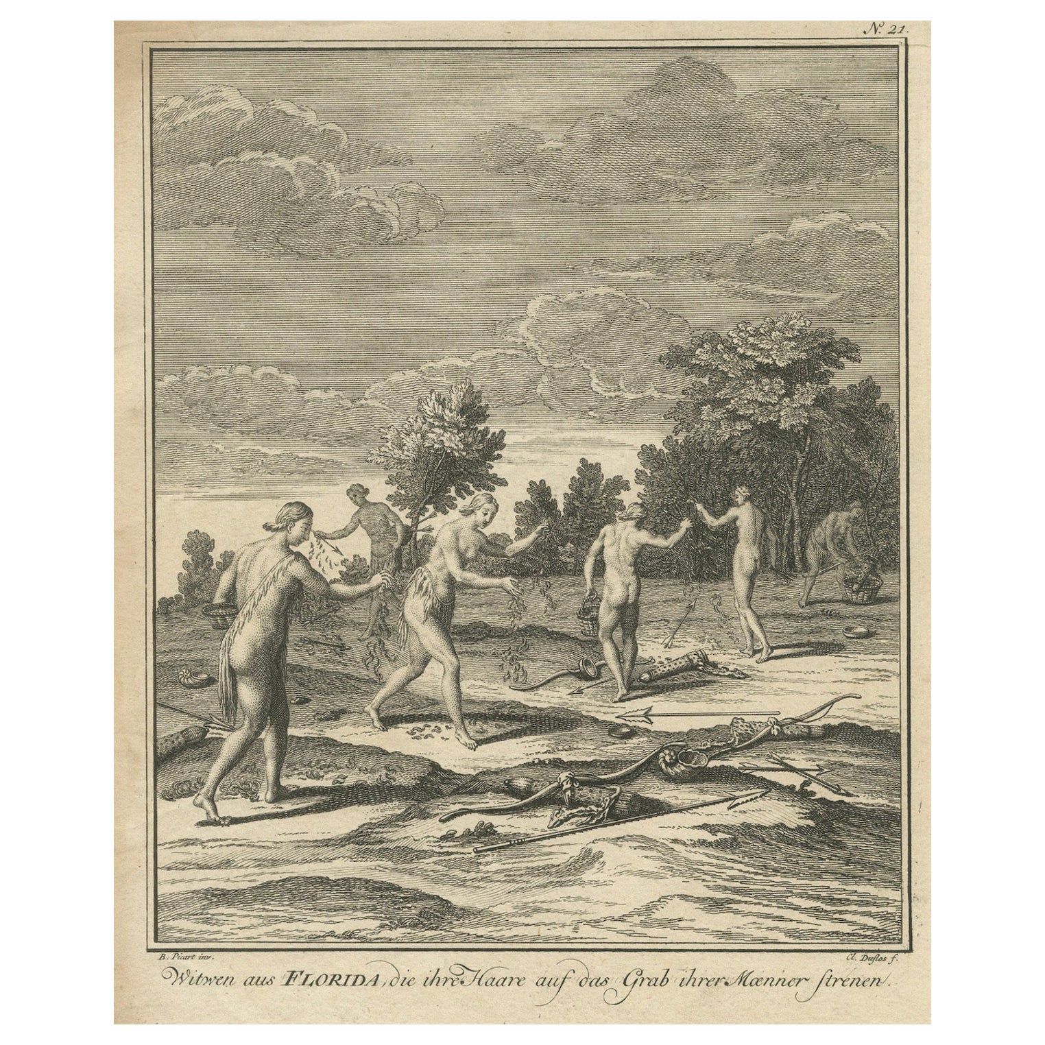 Viudas nativas americanas de Florida esparciendo pelo sobre las tumbas de sus maridos, 1758