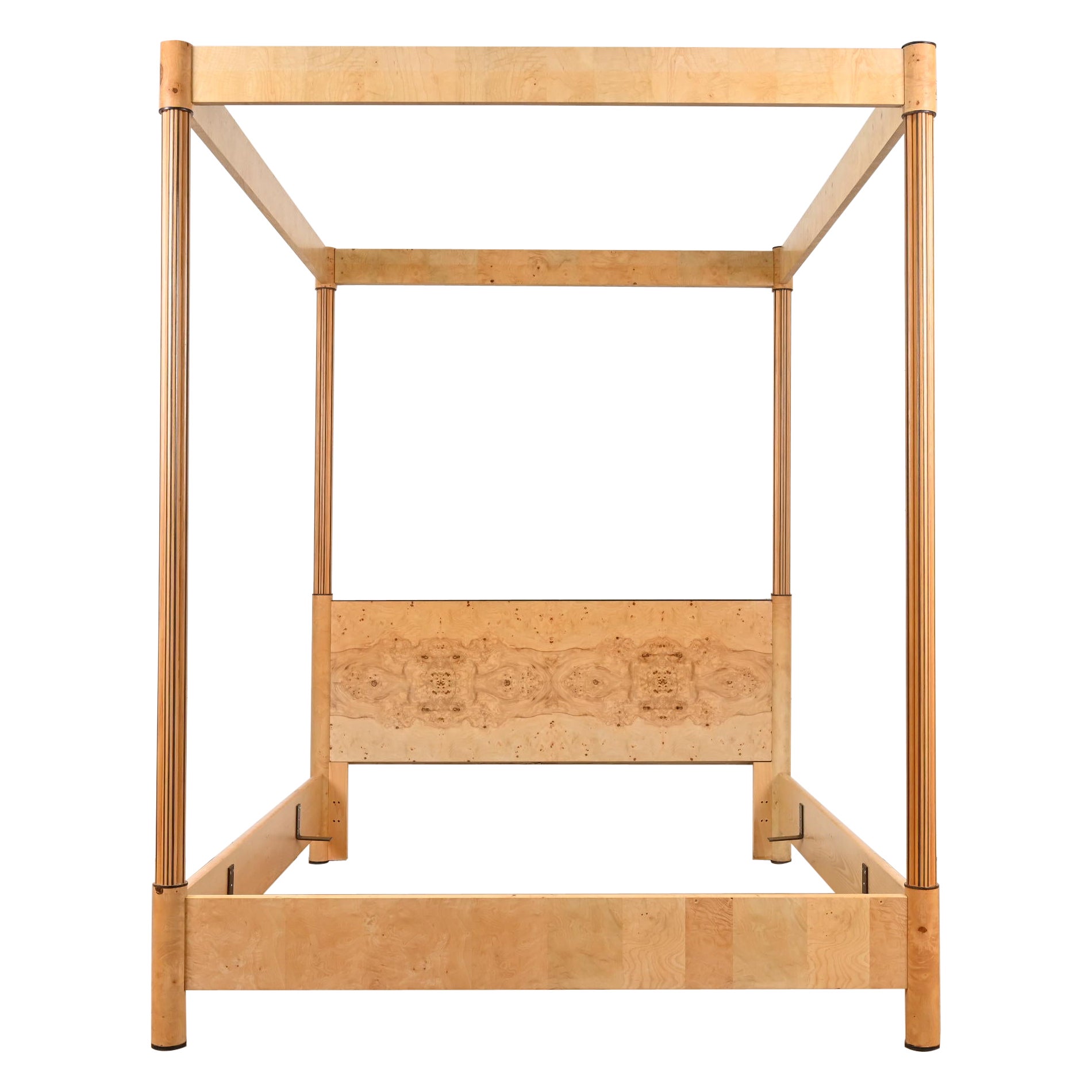 Milo Baughman Style Burl Wood Queen Size Canopy Bed by Henredon