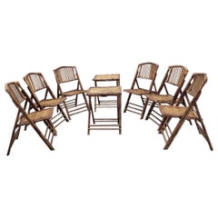 Vintage Mid Century Modern Bamboo Folding Chairs w/ 2 Folding Bamboo Side - 8 Piece
