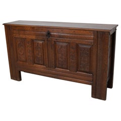 Antique Carved Dutch Oak Mid 18th Century Chest / Side Table