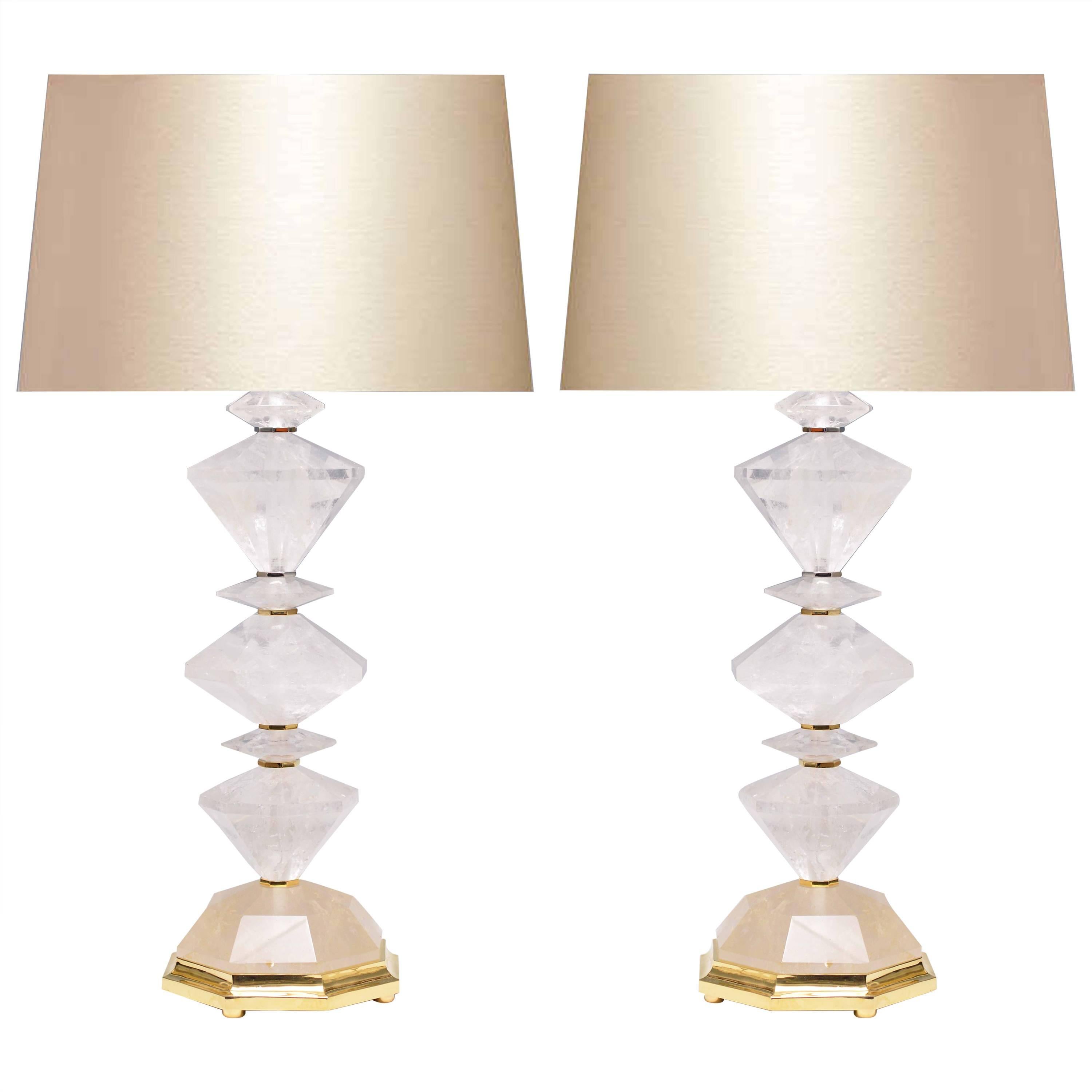 Pair of Diamond Form Rock Crystal Quartz Lamps