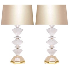 Pair of Diamond Form Rock Crystal Quartz Lamps