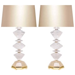 Pair of Diamond Form Rock Crystal Quartz Lamps