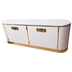 Mastercraft White Lacquered and Polished Brass Credenza/Cabinet